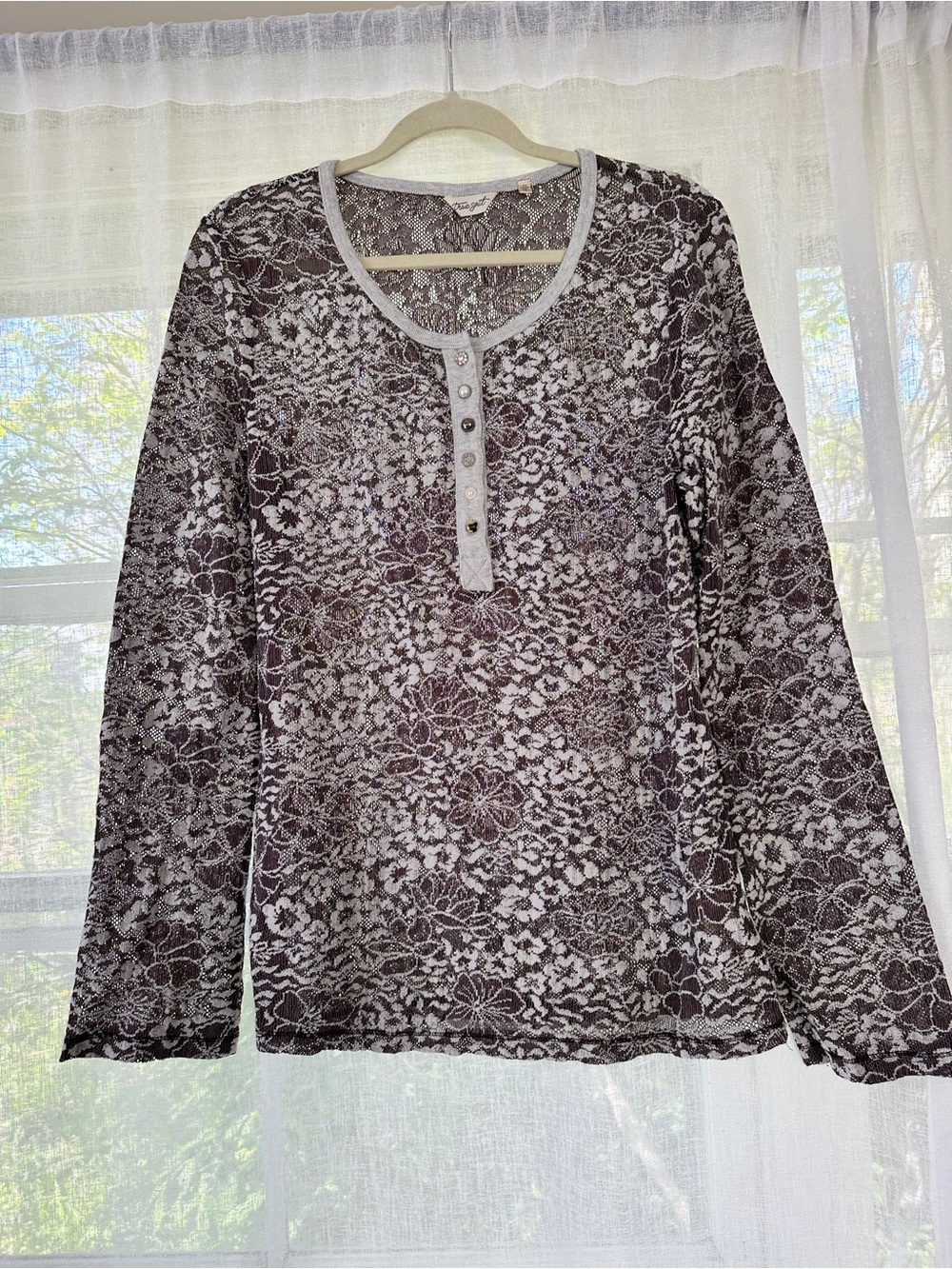 True Grit Brown Floral Henley Long Sleeve Top